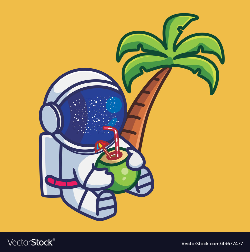 Süße Astronaut trinken Kokos Obst Cartoon