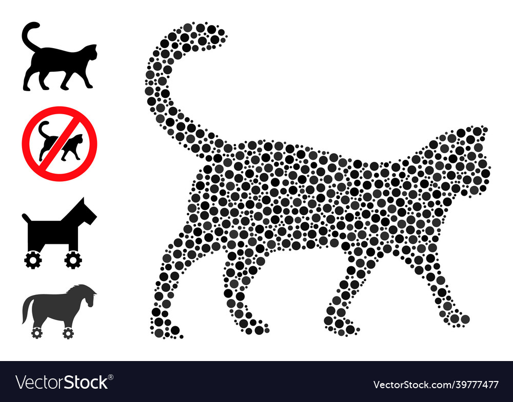 Dotted cat composition of round dots with similar Vector Image Dotted cat composition of round dots with similar
