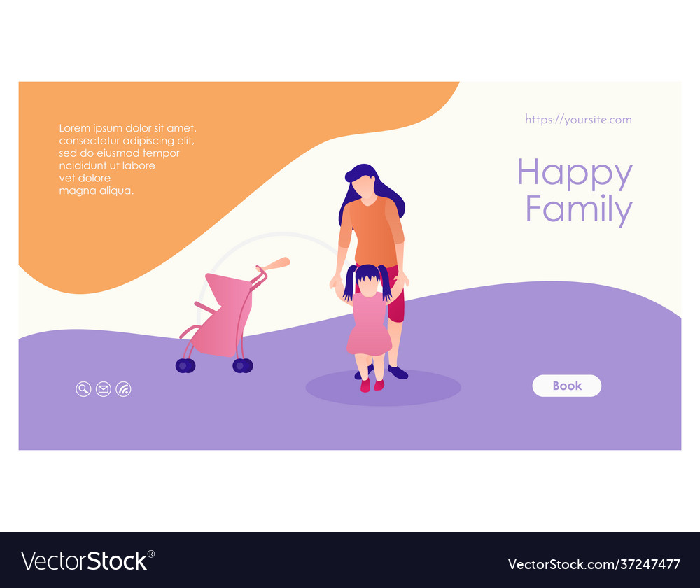 Happy family landing page flat design template