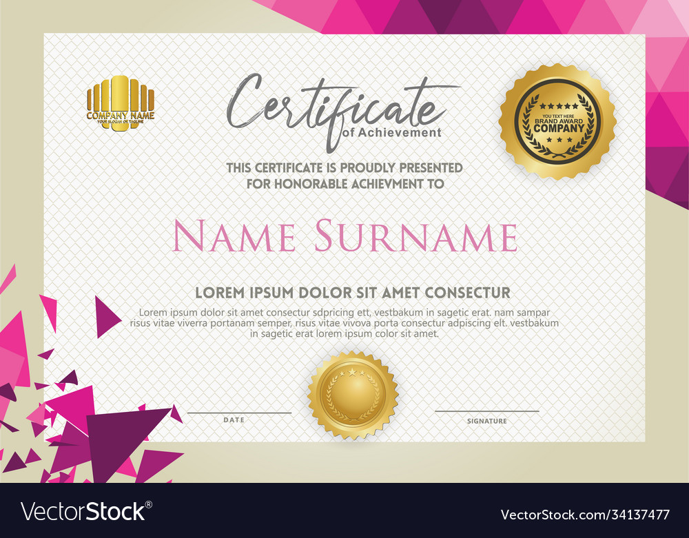 Horizontal certificate template with triangle vector image Horizontal certificate template with triangle