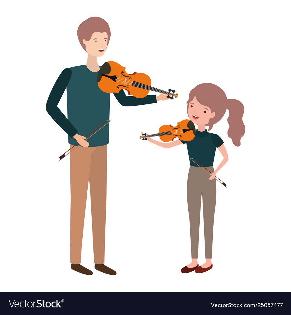 Man with daughter and fiddle character Royalty Free Vector