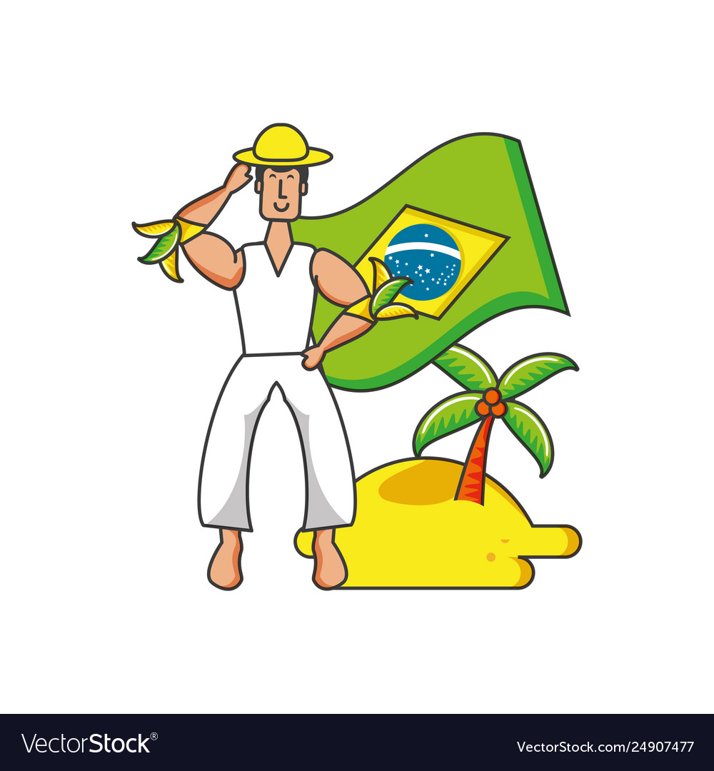 Man with flag brazilian in beach