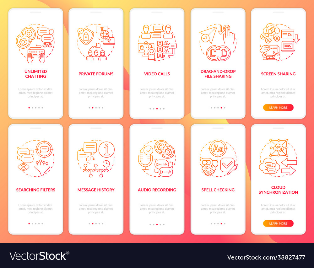 Message software red onboarding mobile app page vector image Message software red onboarding mobile app page