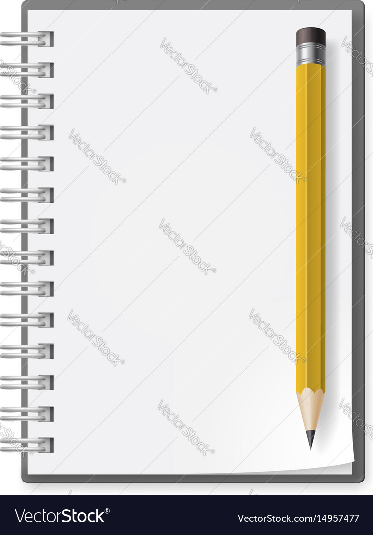 Notebook with pencil on white background