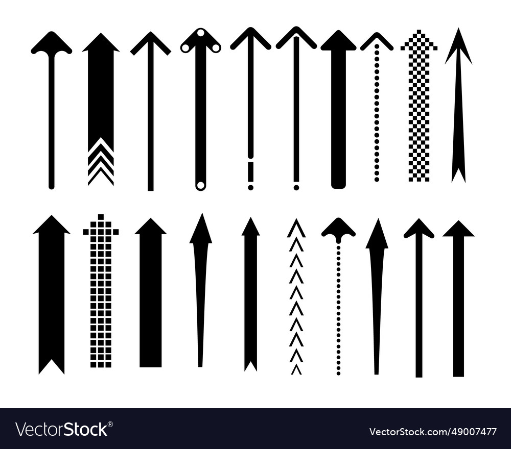 Set of black arrow pointing up shape vector image Set of black arrow pointing up shape