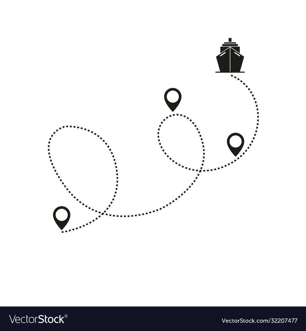 Ship on route with a pointer vector image Ship on route with a pointer