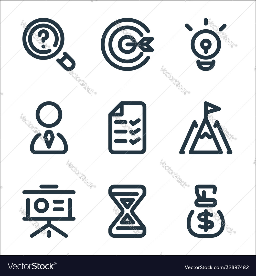 Business and management line icons linear set vector image Business and management line icons linear set