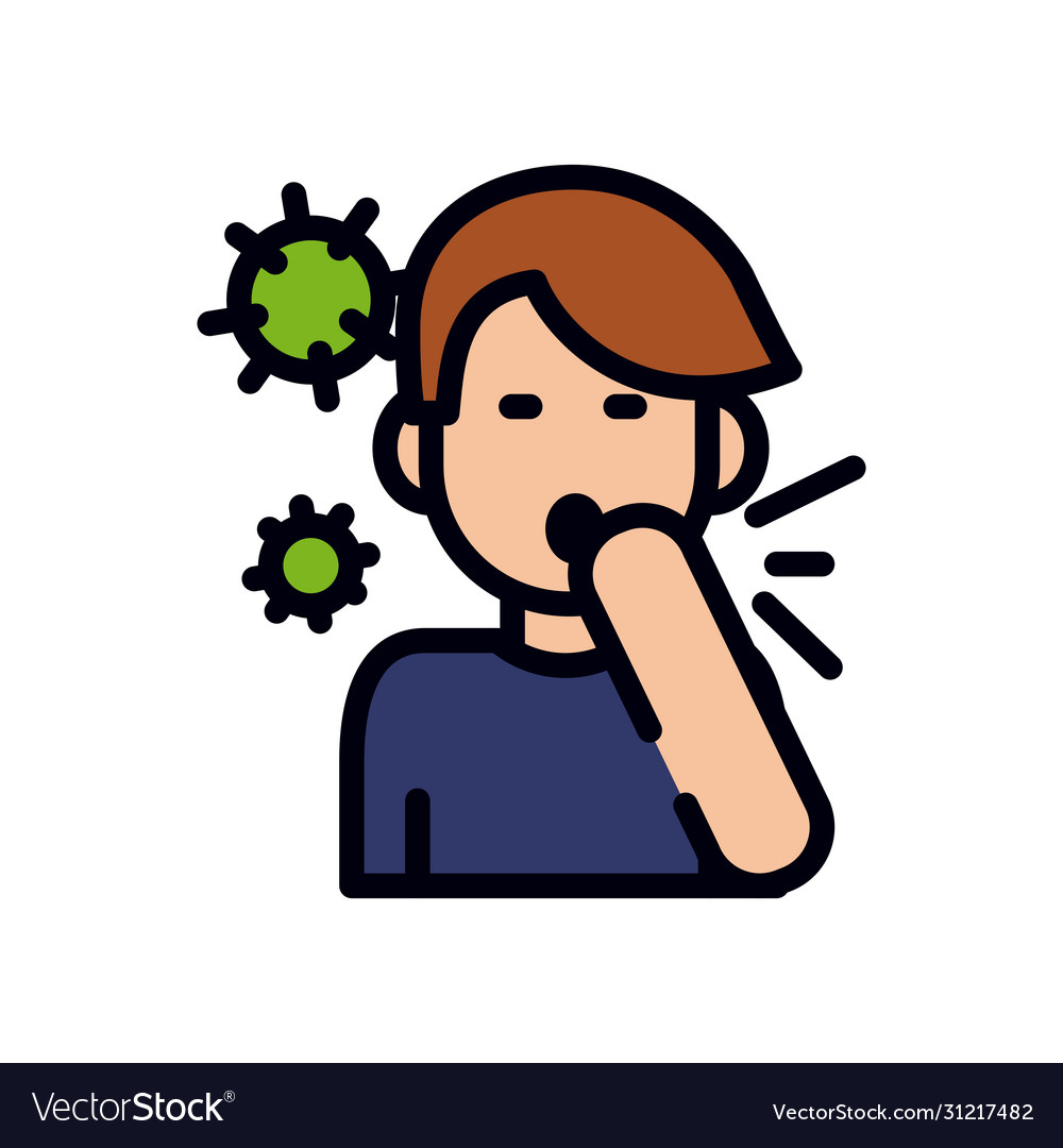 Cartoon man coughing icon line and fill style Vector Image