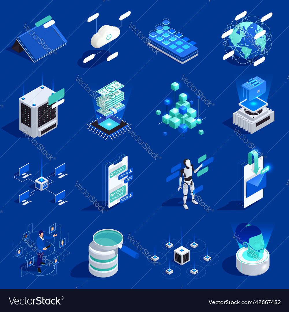 Digital transformation isometric icons