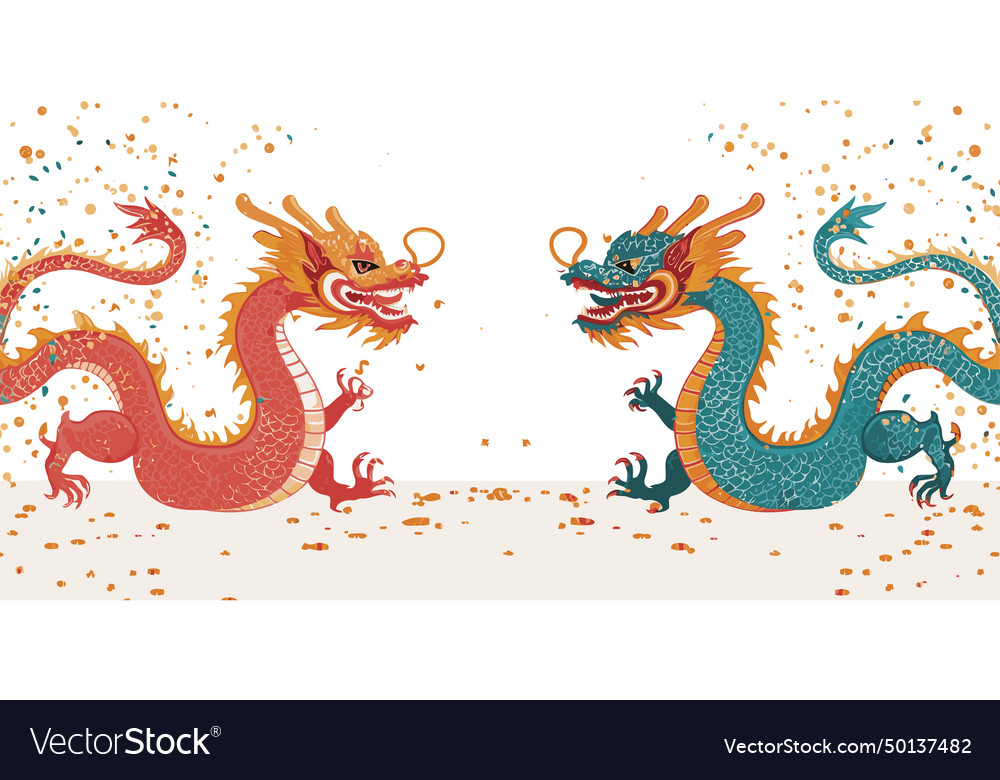 Double chinese dragon with confetti white