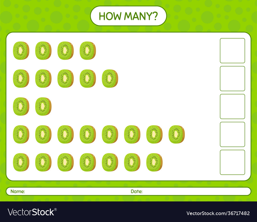 How many counting game with kiwi worksheet vector image How many counting game with kiwi worksheet
