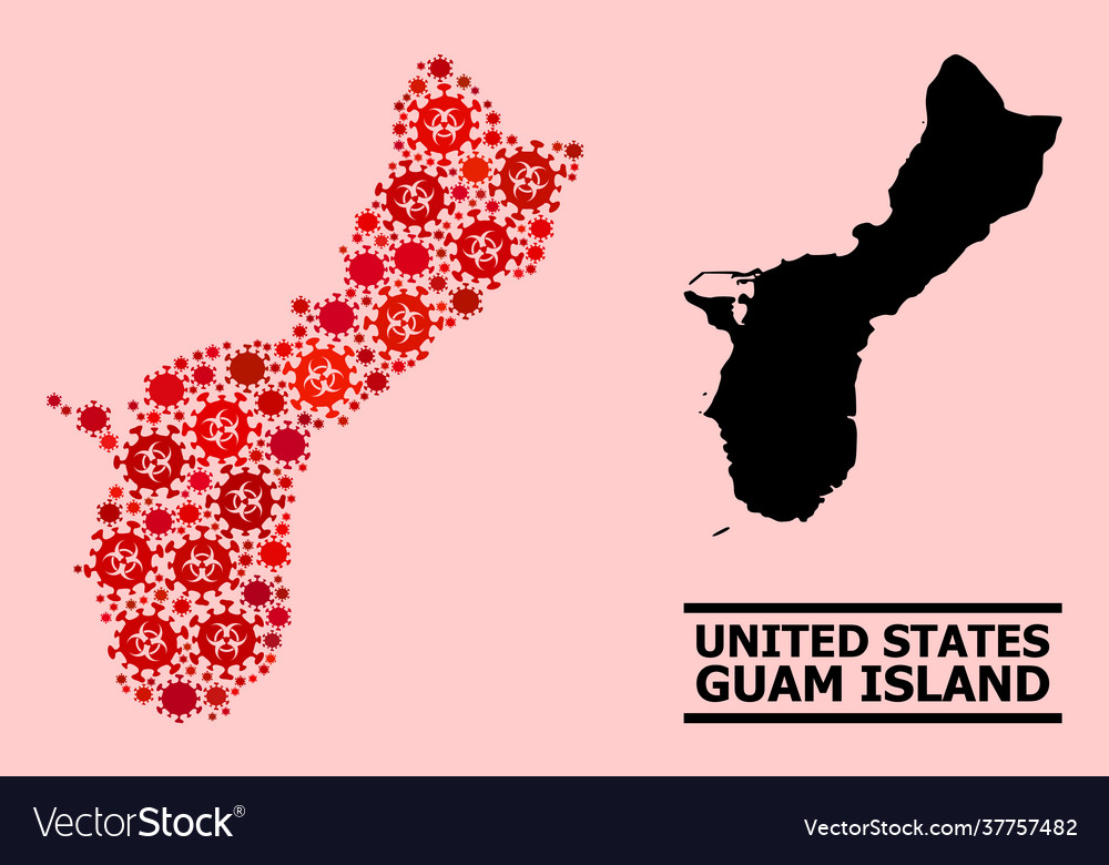 Map guam island - mosaic with covid19 virus