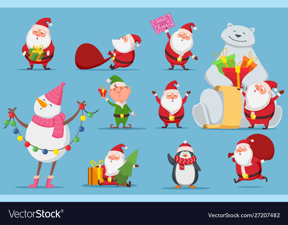 Santa claus set christmas characters cute santa