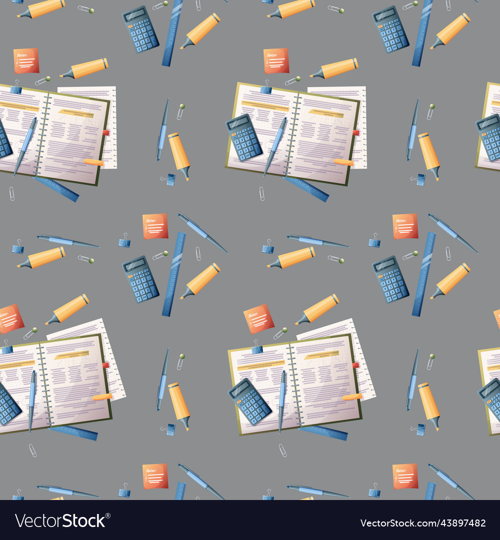 Seamless pattern with textbooks and stationery vector image Seamless pattern with textbooks and stationery