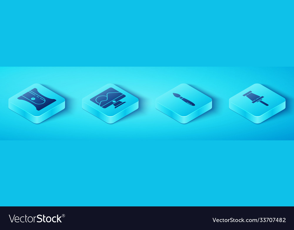 Set isometric pencil sharpener computer monitor vector image Set isometric pencil sharpener computer monitor