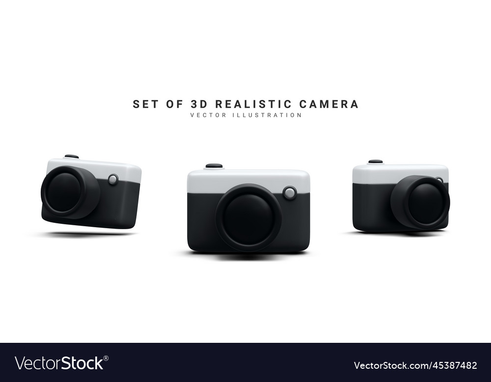 Set of 3d realistic camera isolated on white