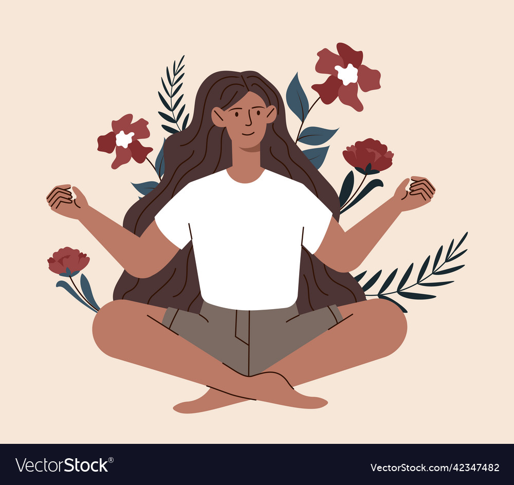 Woman meditating with flowers Royalty Free Vector Image