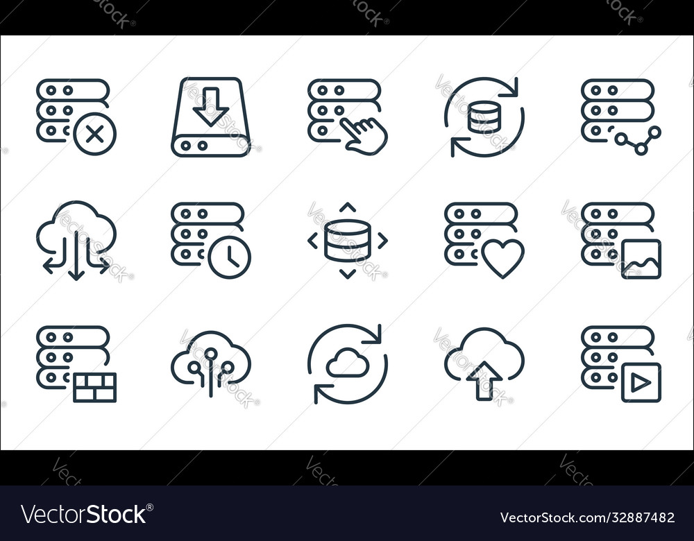 Work office server line icons linear set quality vector image Work office server line icons linear set quality