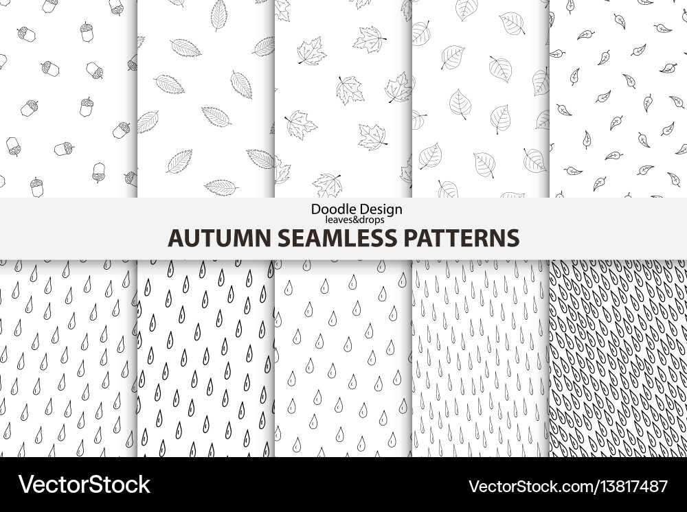 Autumn seamless patterns hand drawn design Vector Image