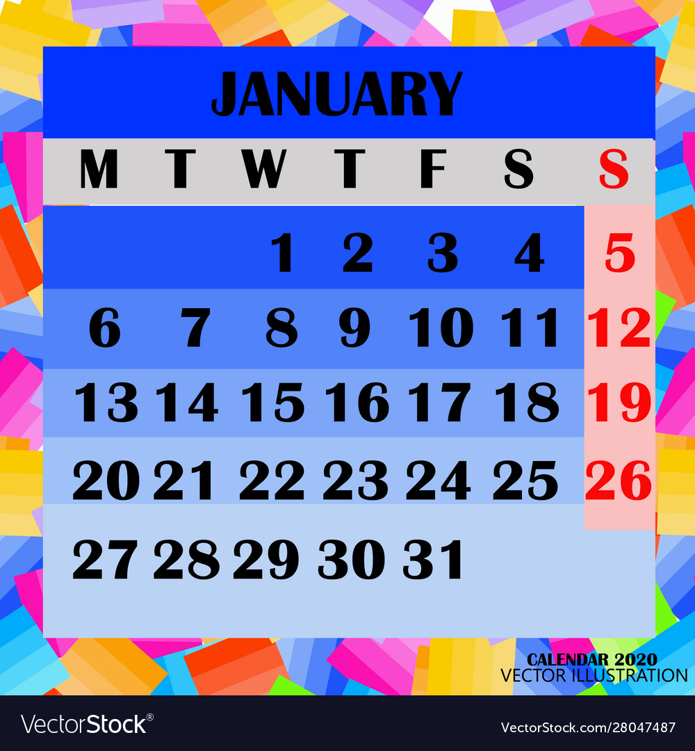 Colorful design for calendar 2020 Royalty Free Vector Image