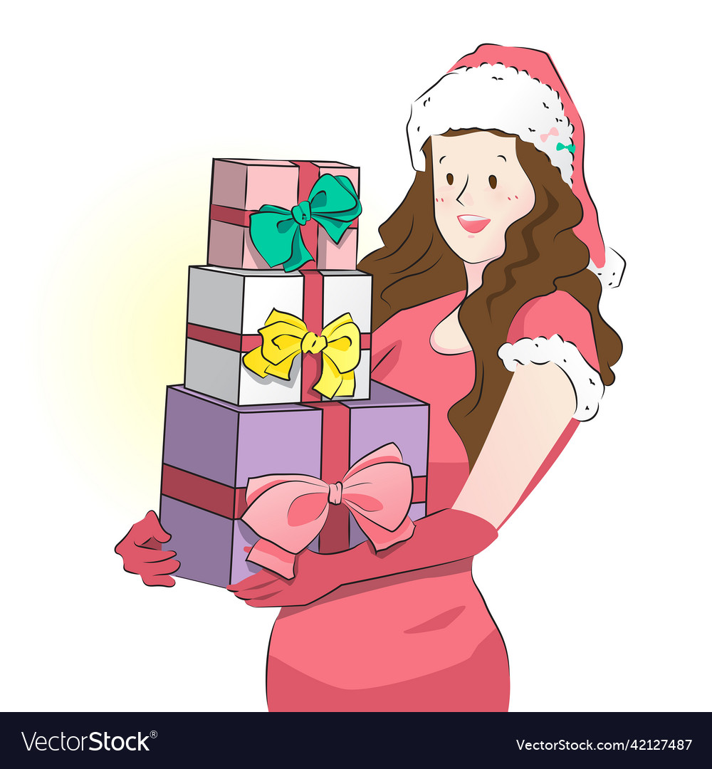 Cute santa claus cosplay by pretty girl flat vector image Cute santa claus cosplay by pretty girl flat