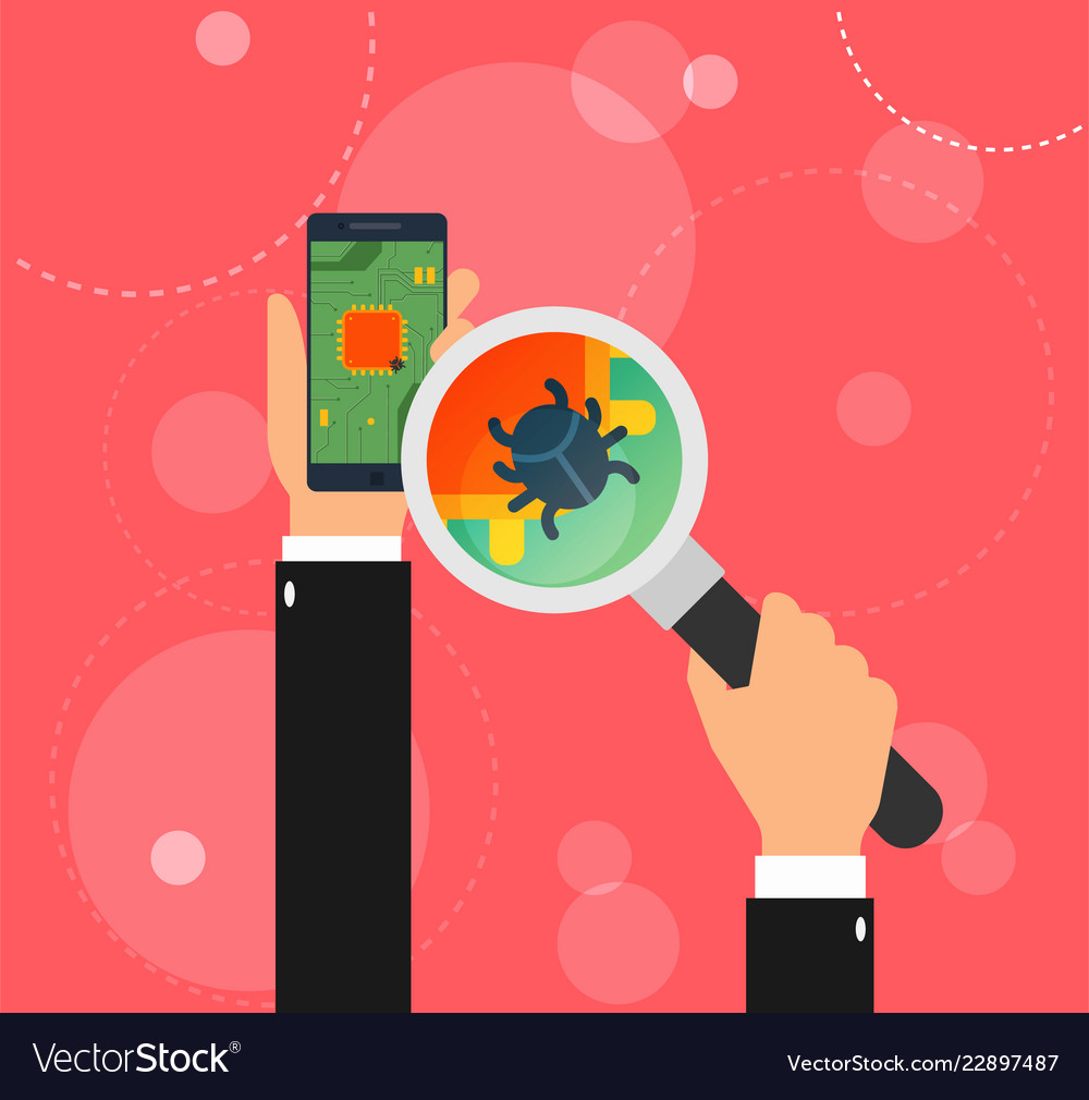 Flat mobile phone with cpu and computerbug vector image Flat mobile phone with cpu and computerbug