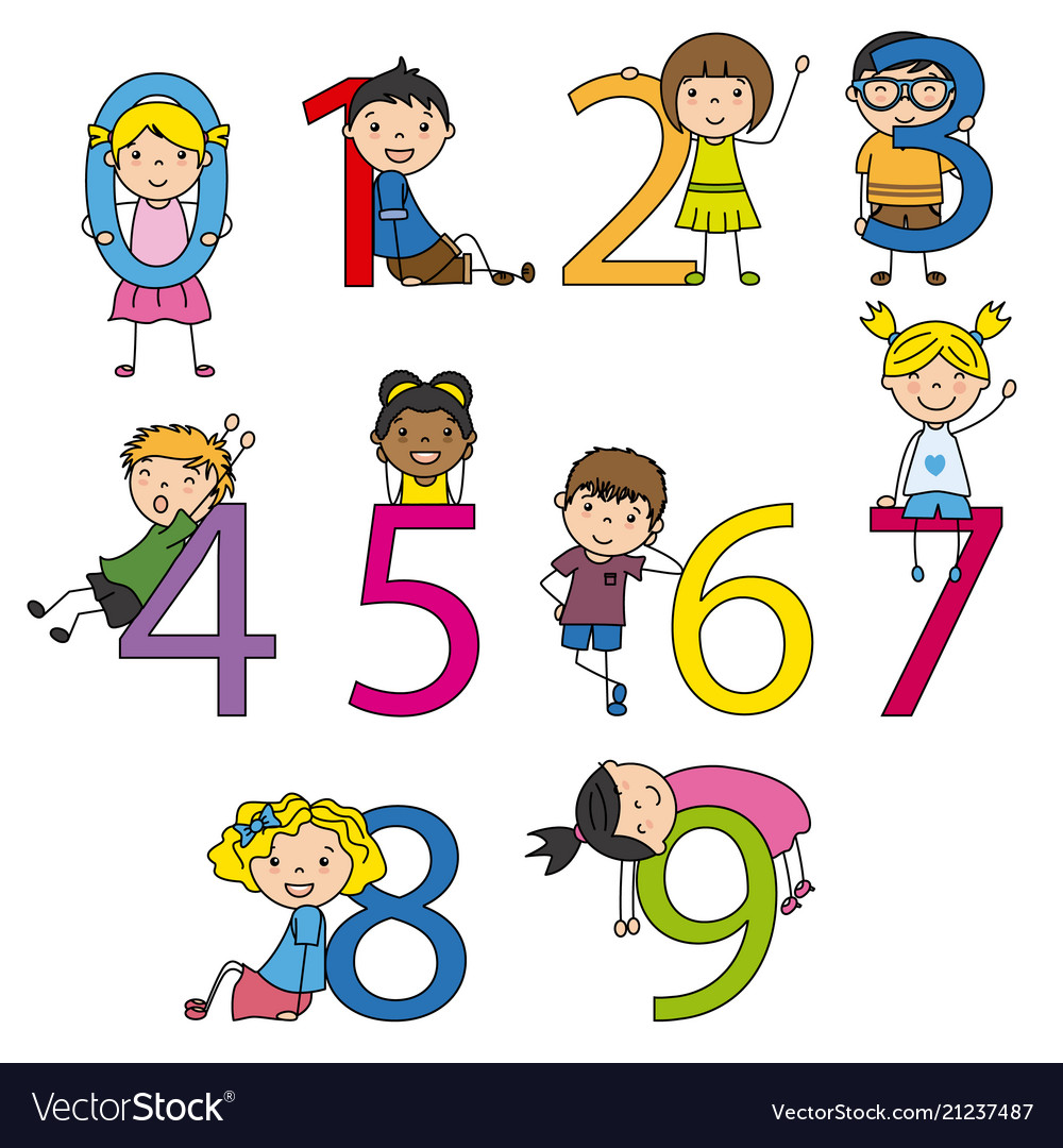 Funny children with numbers from 0 to 9 Royalty Free Vector