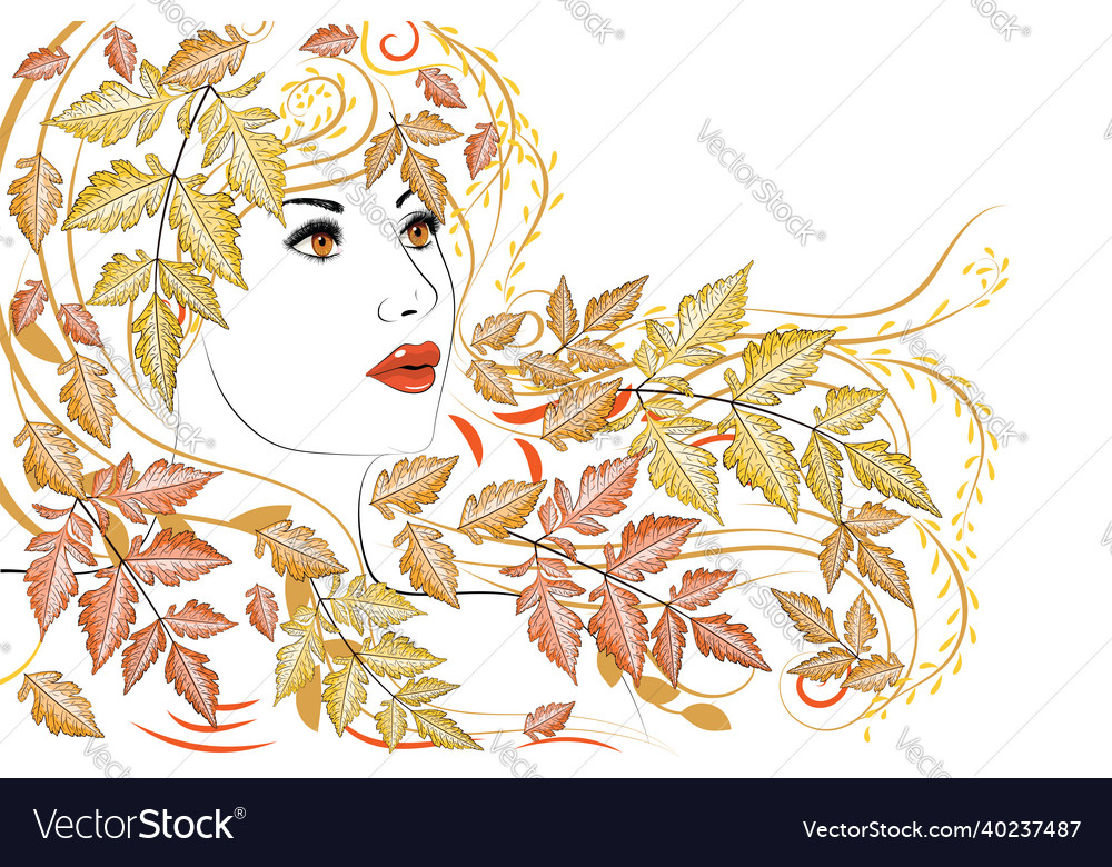 Girl with fall leaves in hair