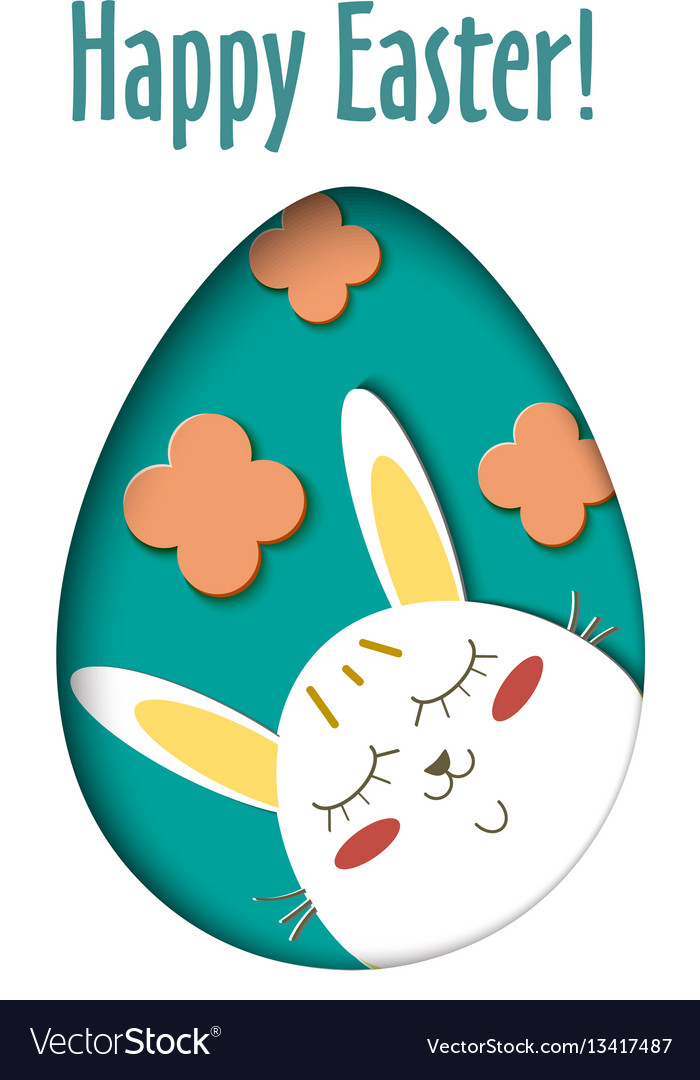 Greeting card with happy easter - rabbit and egg vector image Greeting card with happy easter - rabbit and egg