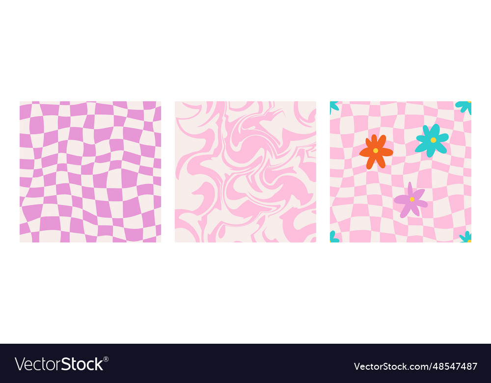 Groovy seamless pattern set in pastel pink colors