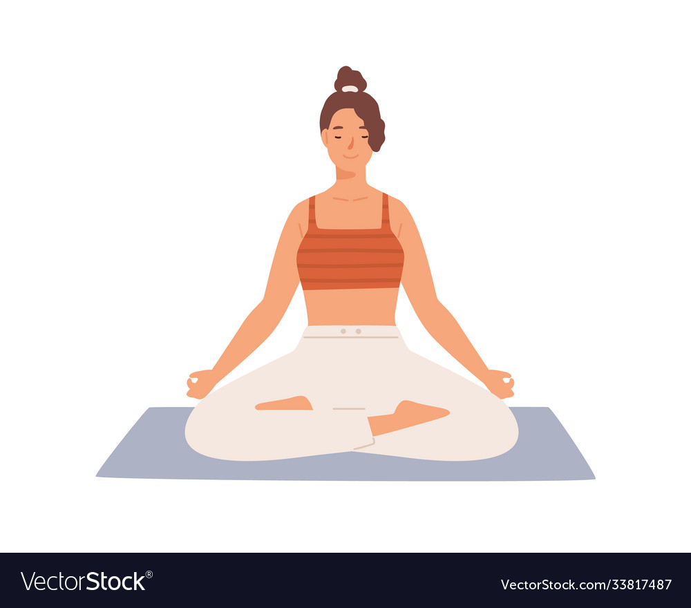 Happy woman with closed eyes sitting in lotus Vector Image