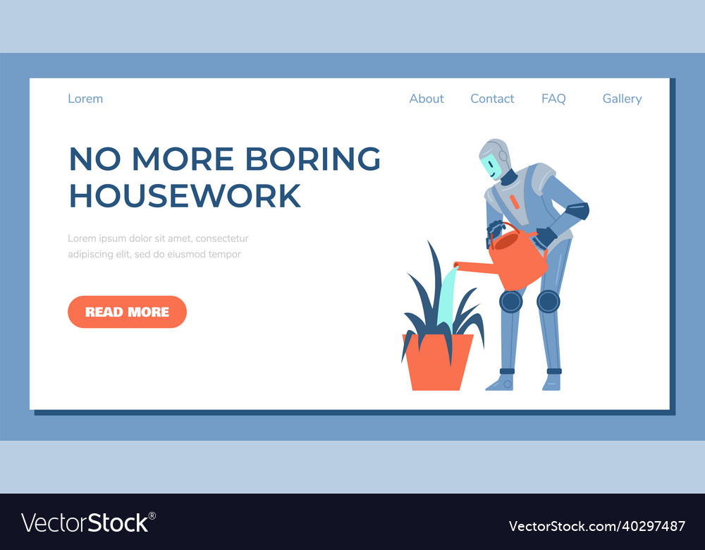 Home robot website banner interface template flat