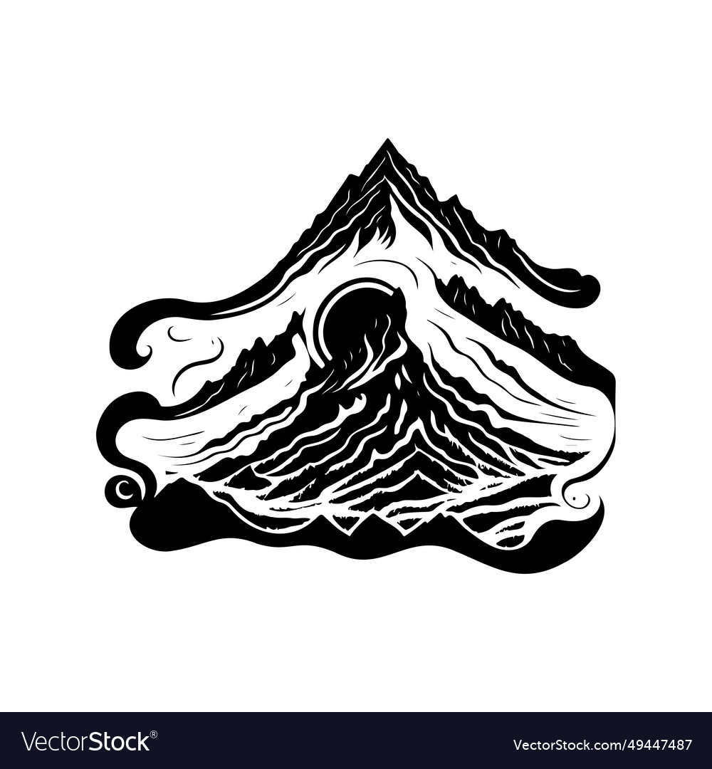 Mountain sun icon hand draw black colour nature Vector Image