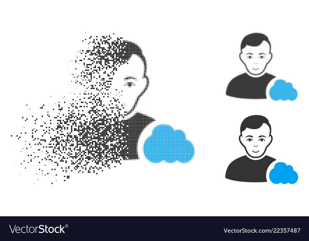 Moving pixelated halftone user cloud icon