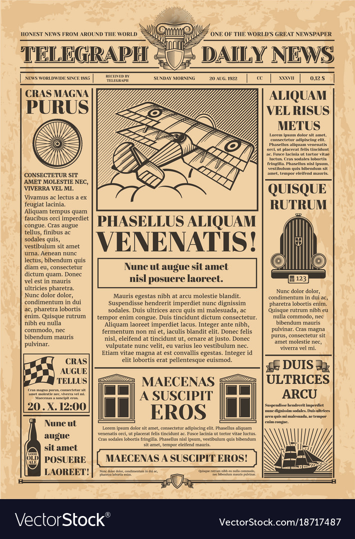 Old newspaper template retro newsprint Royalty Free Vector