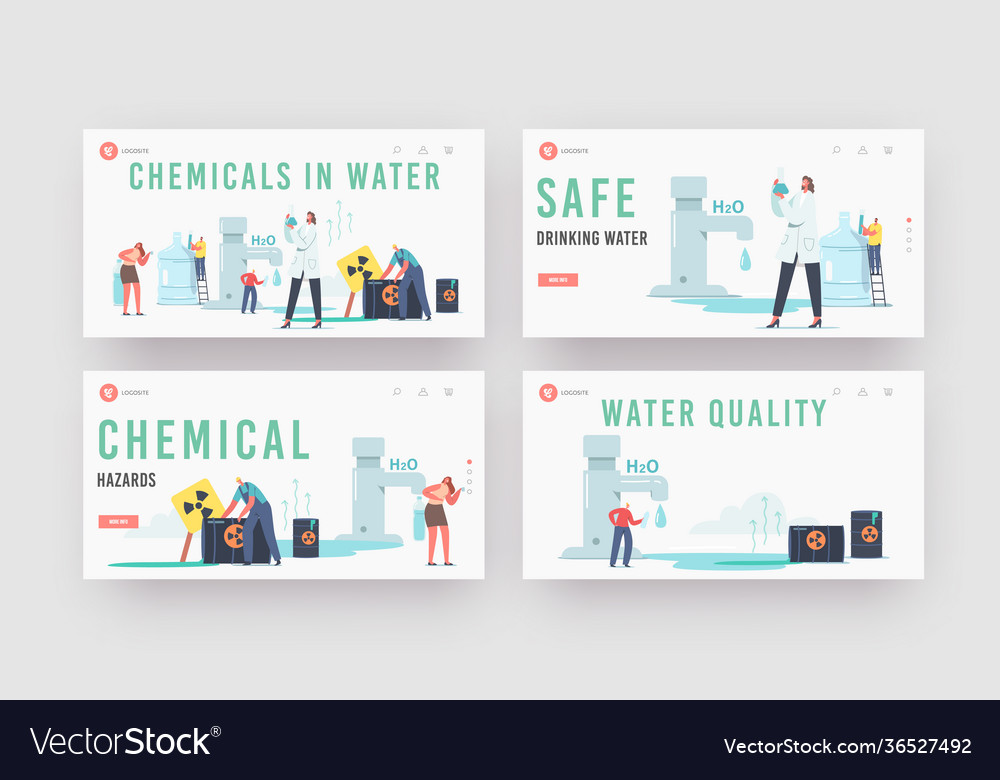 Chemicals in water landing page template set tiny