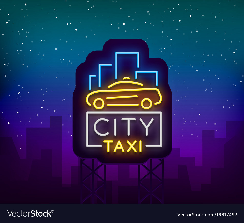 City taxi neon logos concept template luminous