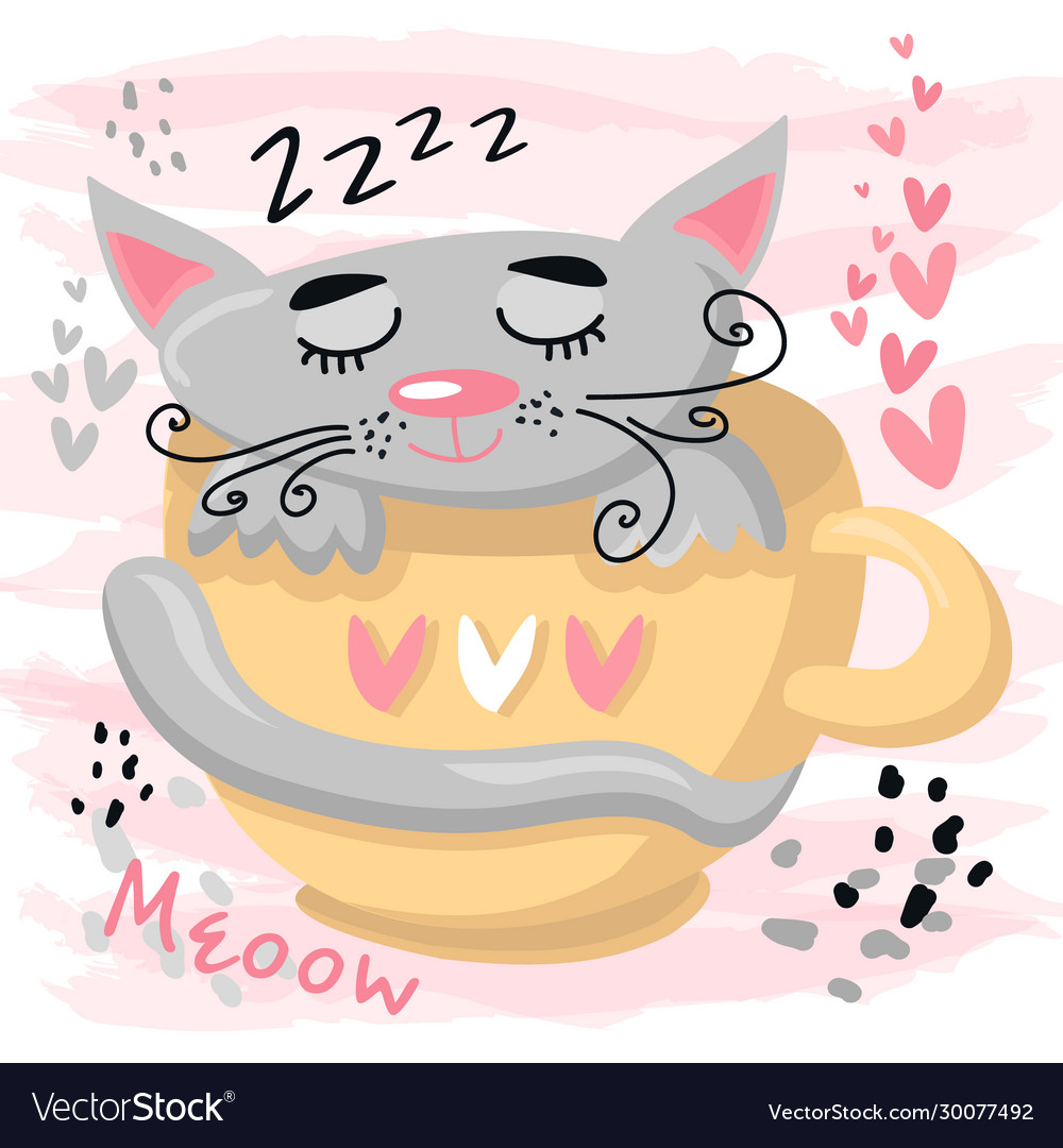 Cute Sleeping Cat Baby Animal Nursery Royalty Free Vector