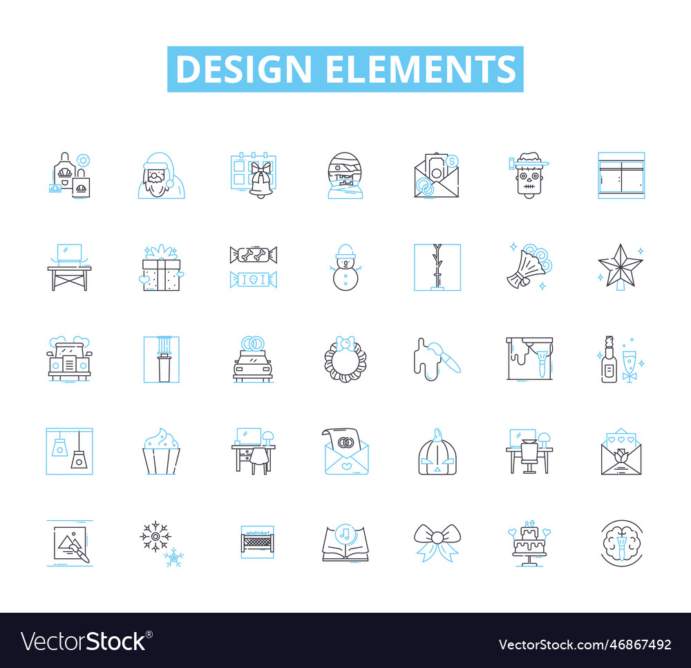 Design elements linear icons set color vector image Design elements linear icons set color