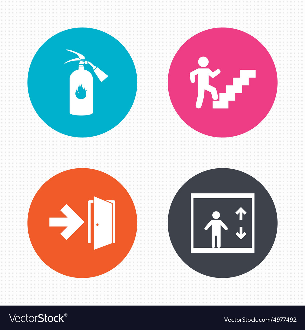 Emergency exit icons door with arrow sign