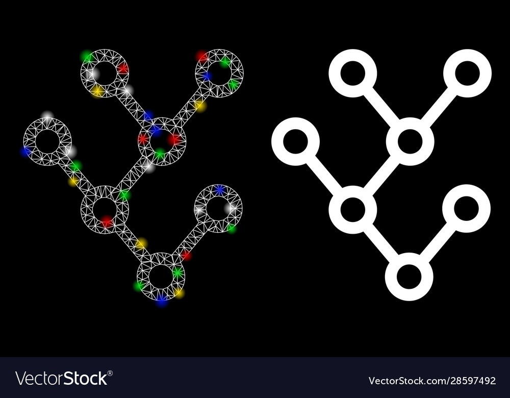Glossy mesh carcass binary tree icon with flash vector image Glossy mesh carcass binary tree icon with flash
