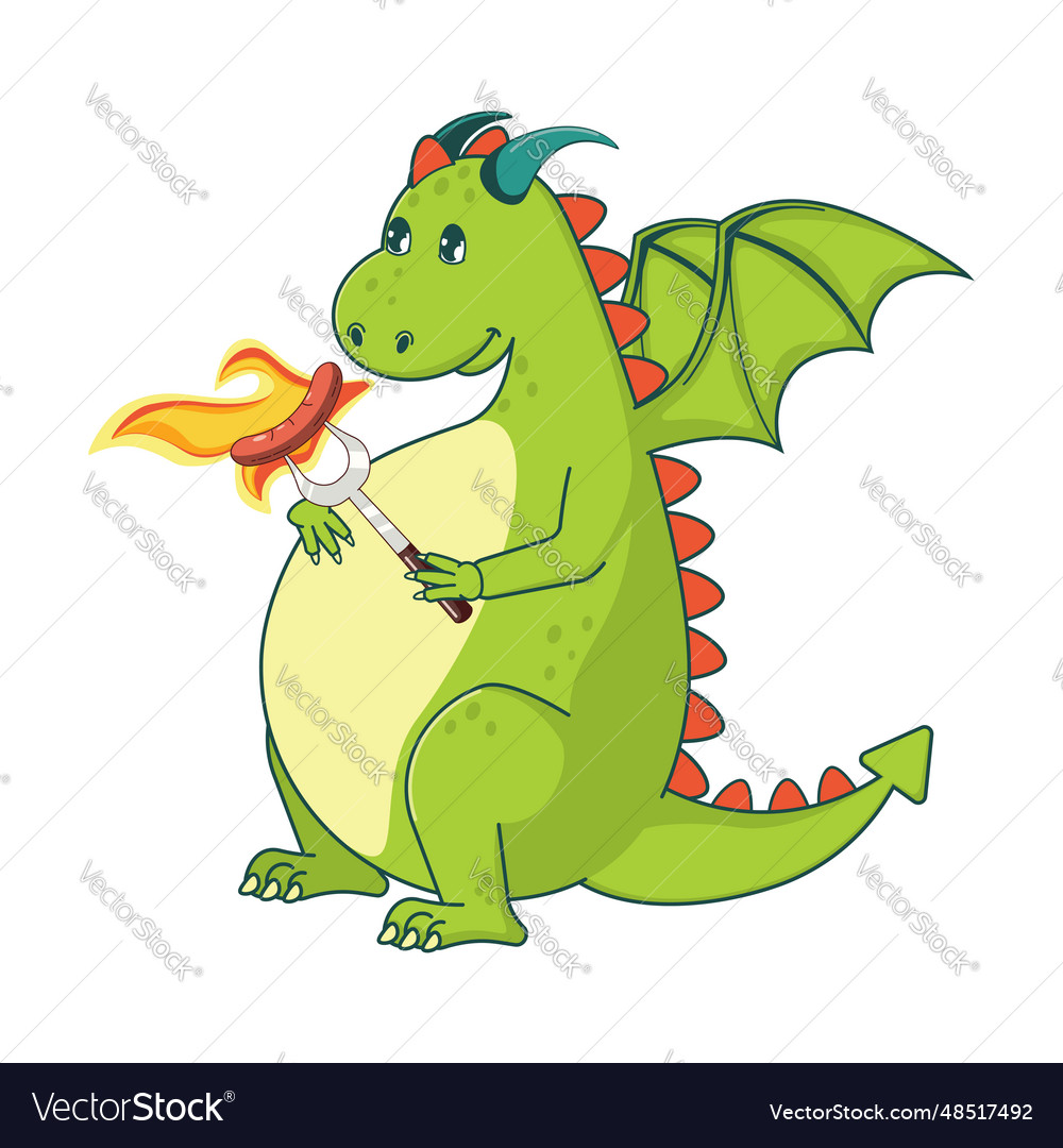 Green dragon with roasted sausage Royalty Free Vector Image