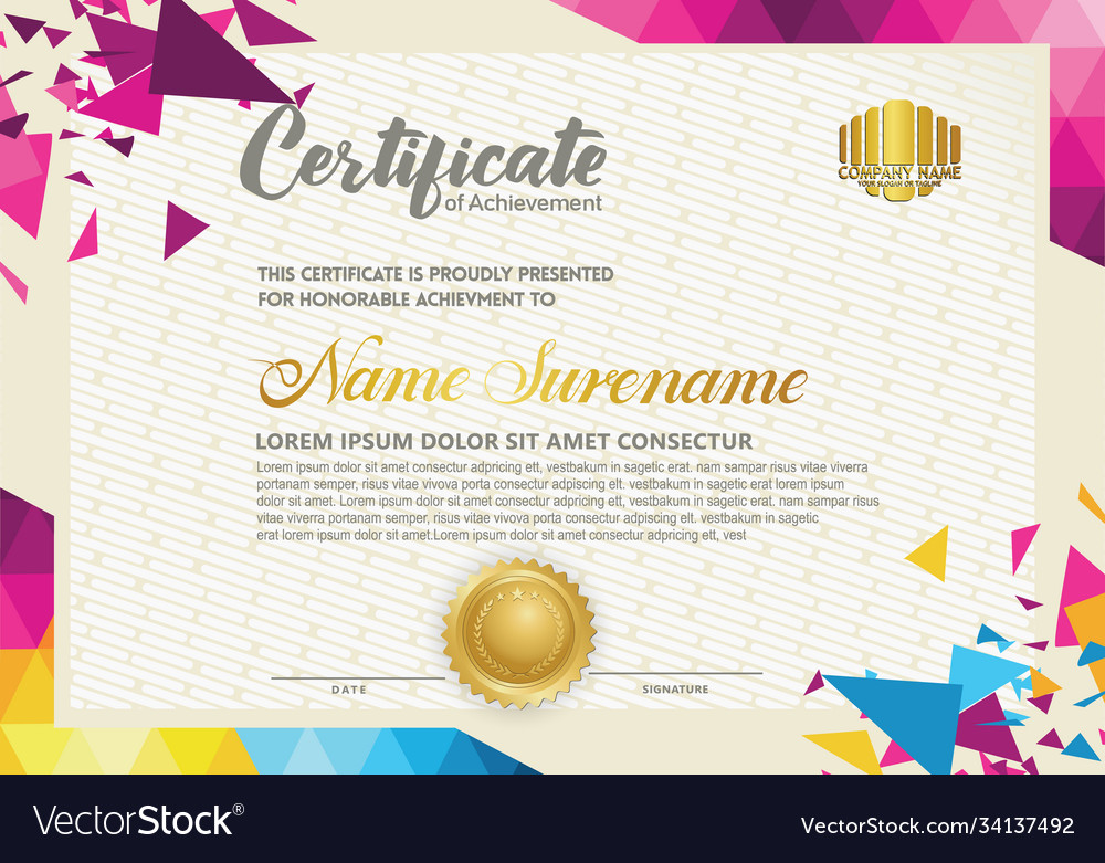 Horizontal certificate template with triangle vector image Horizontal certificate template with triangle