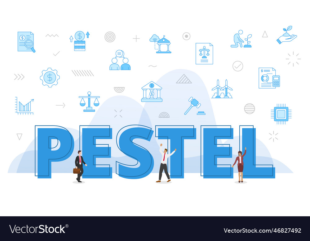 Pestel concept with big words and people Vector Image Pestel concept with big words and people