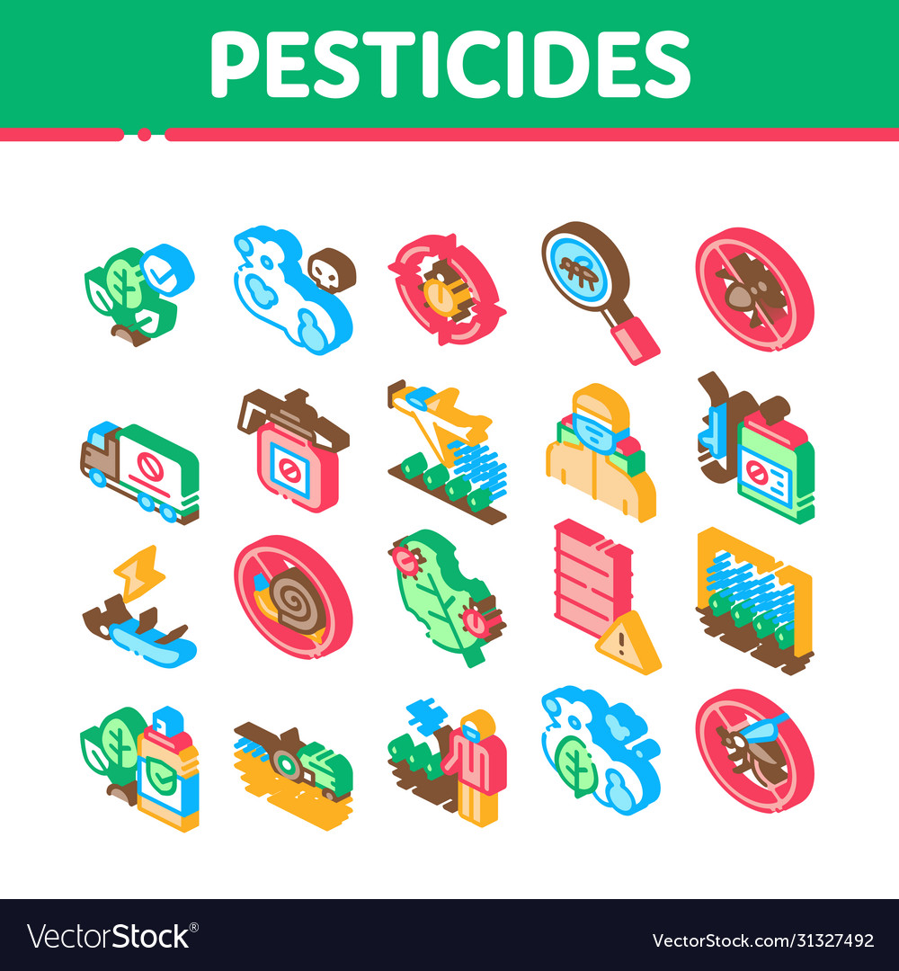 Pesticides chemical isometric icons set Royalty Free Vector