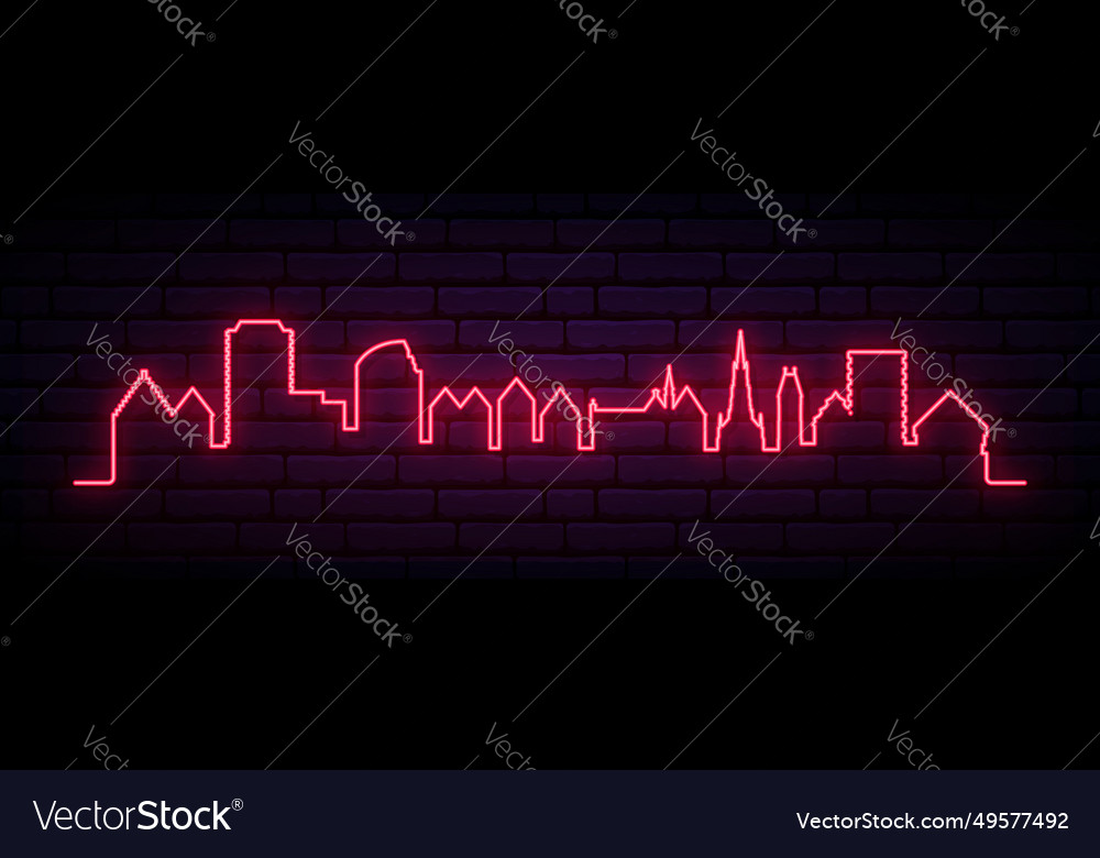 Red neon skyline of ulm bright germany long