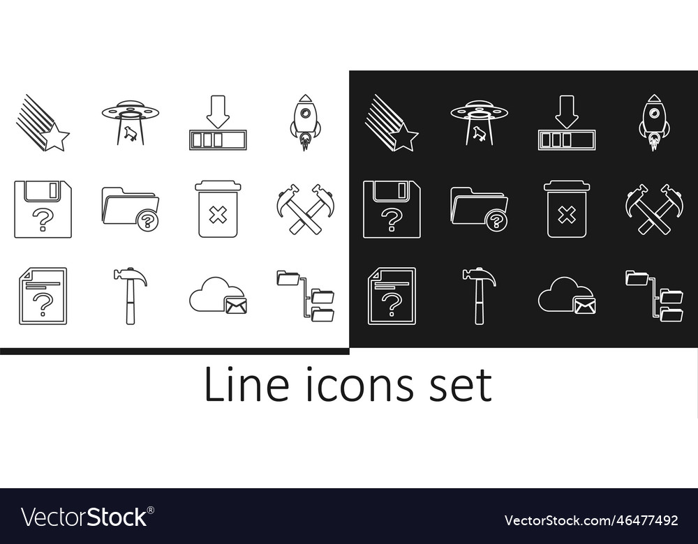 Set line folder tree two crossed hammers loading vector image Set line folder tree two crossed hammers loading