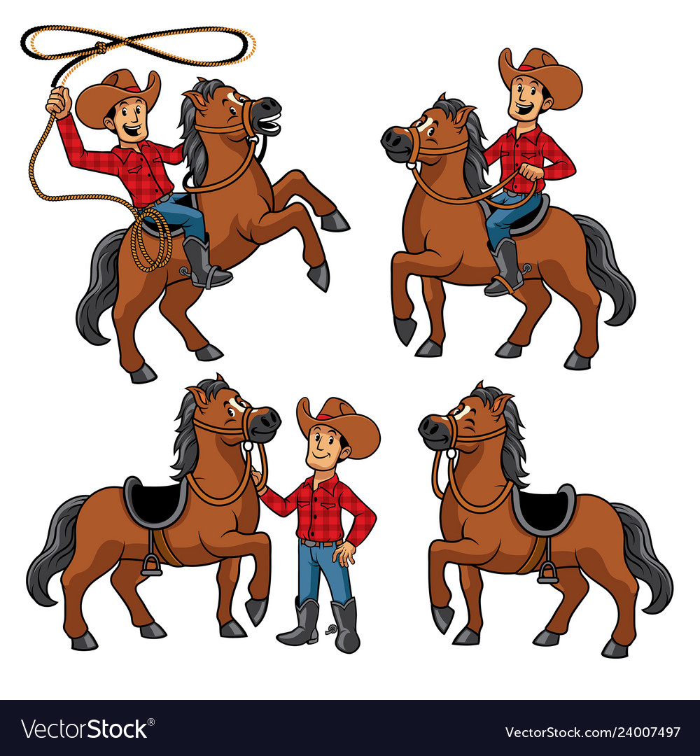 Cowboy and the horse set Royalty Free Vector Image