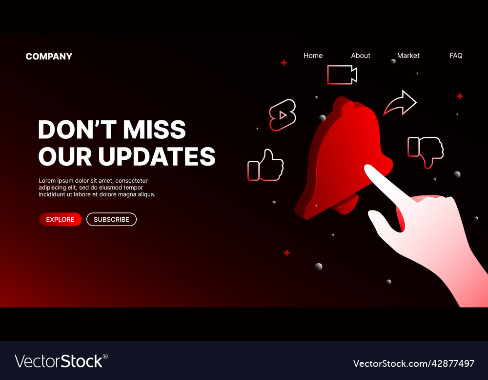Do not miss updates notification button on red Vector Image Do not miss updates notification button on red