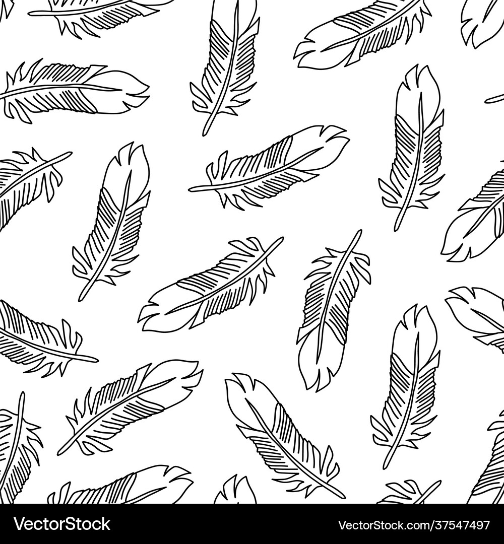 Feathers seamless pattern black white Royalty Free Vector